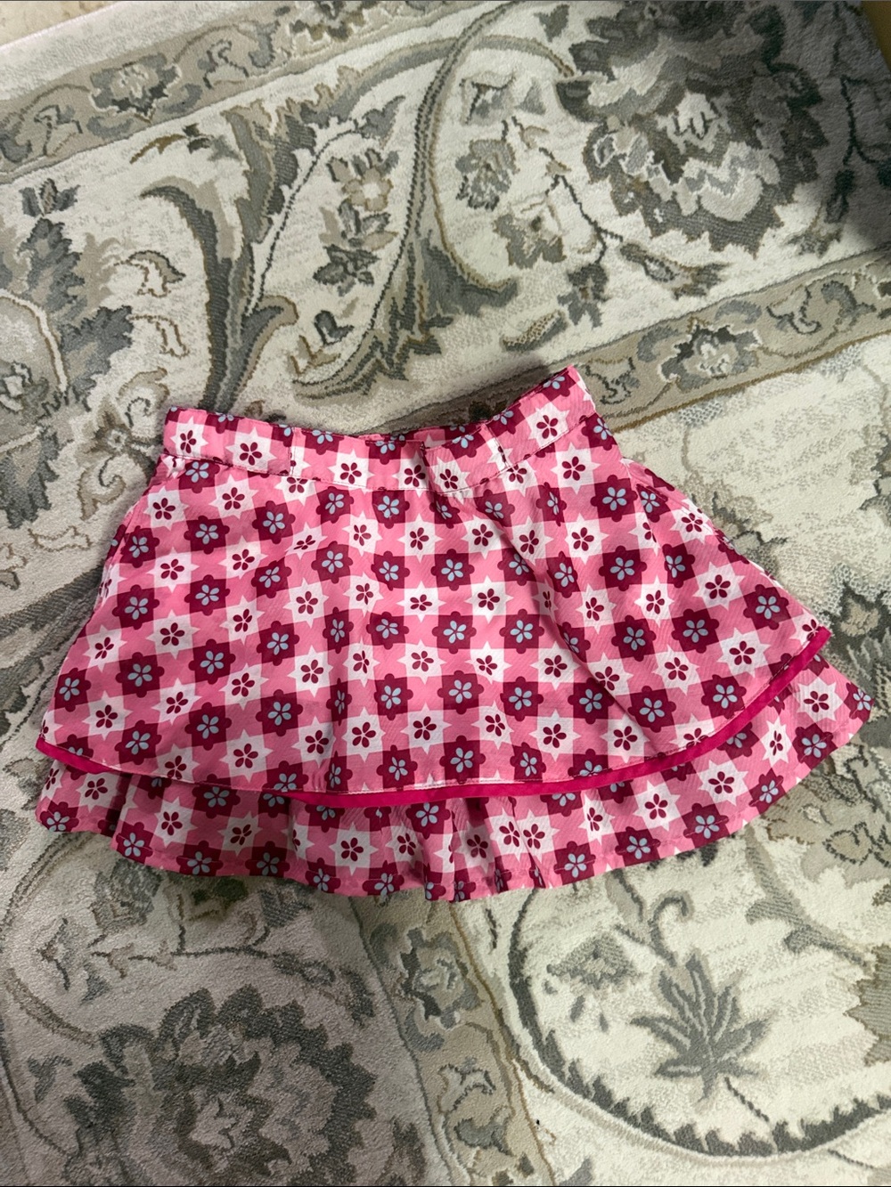 Anna Sui Pink Floral Ruffled Skirt